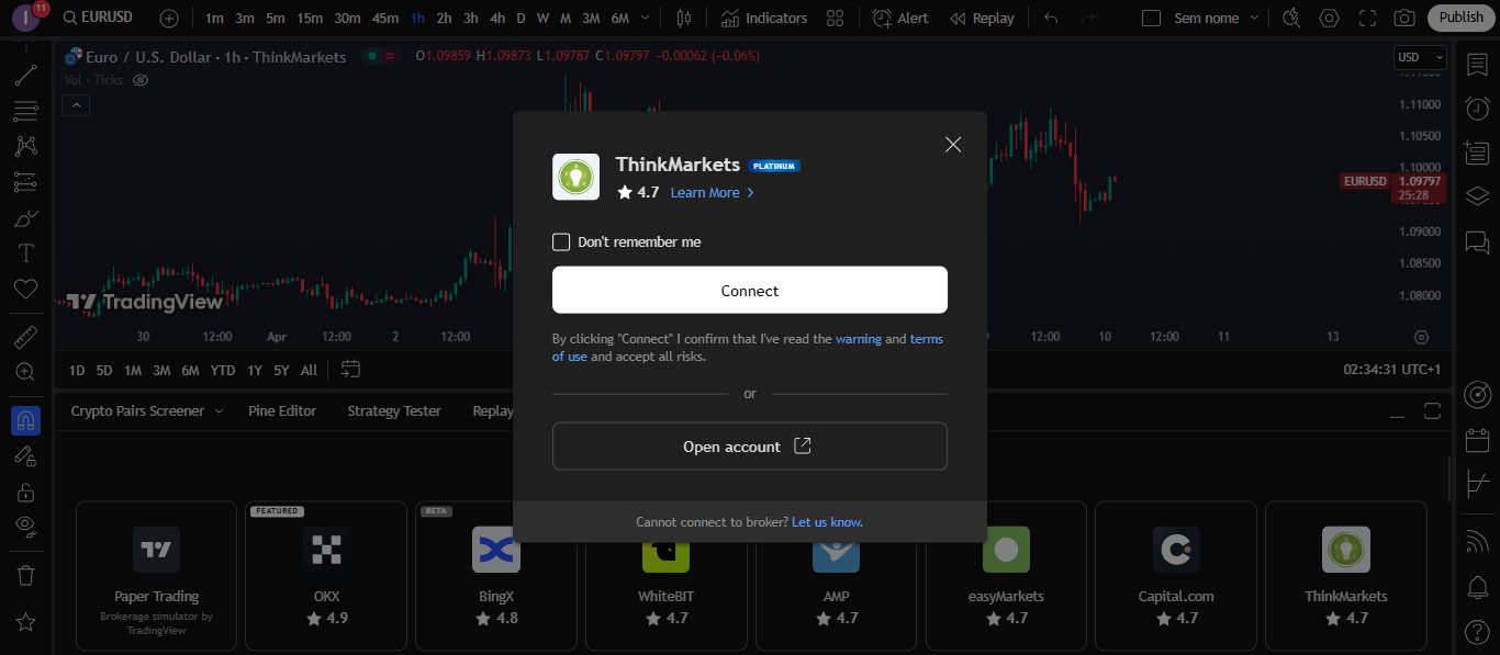 Click connect in trading panel