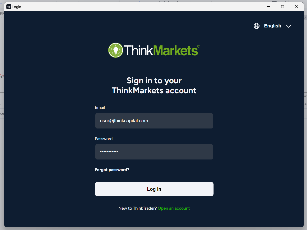 ThinkCapitalの認証情報を入力する画面